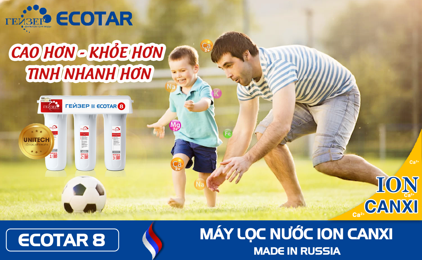 Nước Ion canxi trong Geyser Ecotar 8 bảo vệ sức khỏe trẻ mỗi ngày